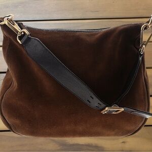 Prada Brown Suede Shoulder Bag with Brown leather Strap